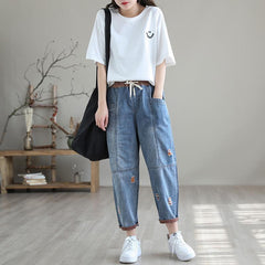 Women's Summer Fashion Ripped Ninth Jeans / Pants