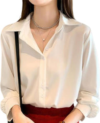 Misharen Women's White French Outer Top – High-End Western-Style, Vintage Loose Fit Skinny Shirt – Bamboo Fiber, Spring to Summer Wear