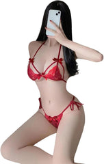 Misharen Women's 3 Piece Lace Thong Set – Strapless, Wire-Free, Ultra-Thin, Breathable Transparent Underwear Bra Set – Daily Wear, Comfortable, One Size