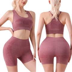 Misharen Women's Seamless Workout Yoga Set 2 Piece Vest & Butt Lift Shorts Leggings, High-Waist, Stretchable, Breathable Gym Suite for Workout, Running & Pilates