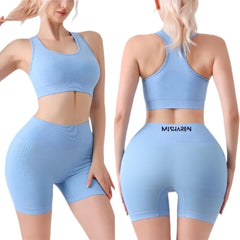 Misharen Women's Seamless Workout Yoga Set 2 Piece Vest & Butt Lift Shorts Leggings, High-Waist, Stretchable, Breathable Gym Suite for Workout, Running & Pilates