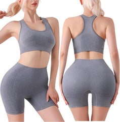 Misharen Women's Seamless Workout Yoga Set 2 Piece Vest & Butt Lift Shorts Leggings, High-Waist, Stretchable, Breathable Gym Suite for Workout, Running & Pilates