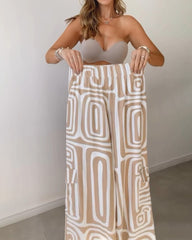 Women's Casual Long-sleeved Lapel Shirt Printed Wide-leg Pants Suit