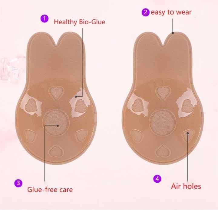 Rabbit Ears (Combo) Lifting Chest Pads, Push-Up Adhesive Bra For Women, Reusable, Black and Beige, 2 Pairs