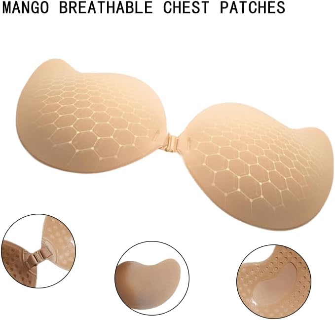 Misharen Silicone 2Pcs Breast Nipple Cover – Invisible Push-Up Sticky Bra | Adhesive, Seamless, Reusable, Breathable | Wire-Free Support for Backless & Strapless Dresses – Beige & Black
