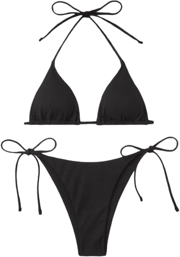 Misharen Women's Triangle Bikini Set, Halter Top with Tie-Side Bottom, Two-Piece Swimsuit
