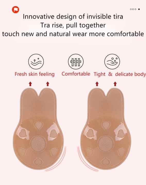 Rabbit Ears (Combo) Lifting Chest Pads, Push-Up Adhesive Bra For Women, Reusable, Black and Beige, 2 Pairs