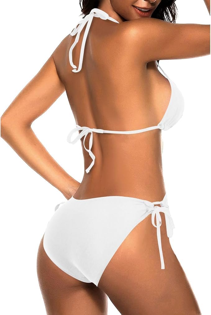 Misharen Women's Triangle Bikini Set, Halter Top with Tie-Side Bottom, Two-Piece Swimsuit