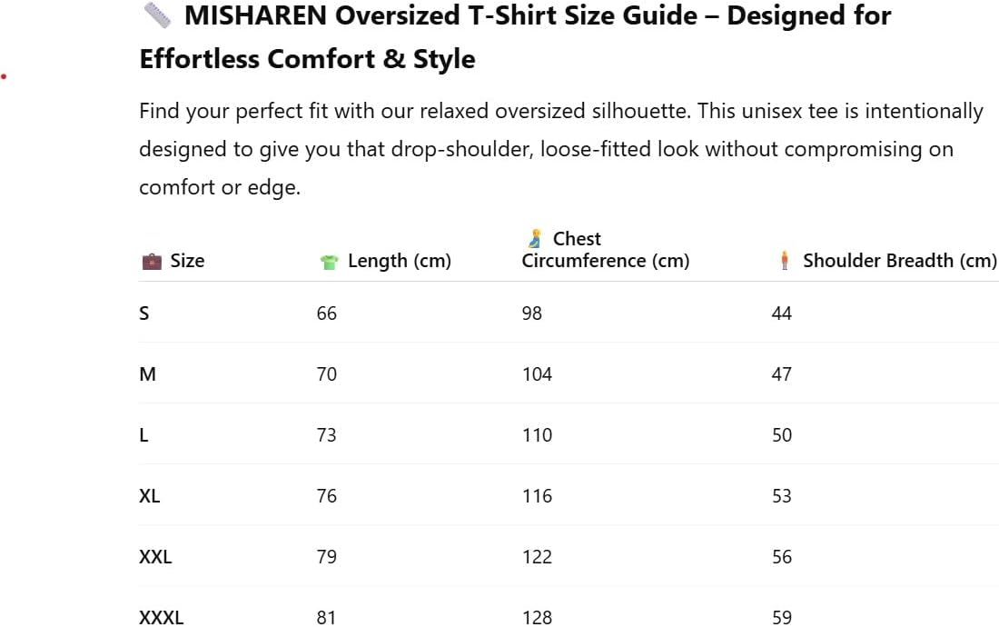 Misharen Pure Cotton Unisex Oversized T-Shirt, Short Sleeves, Dropped Shoulders for Men and Women