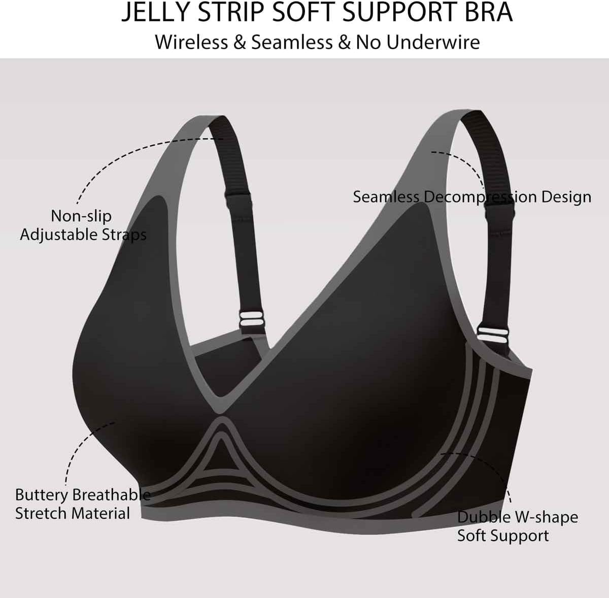 Misharen Wireless Full Coverage Jelly Bra for Women, V-neck, No Steel Ring, Seamless Push-Up with Removable Foam Pads for Yoga activewear and dailywear