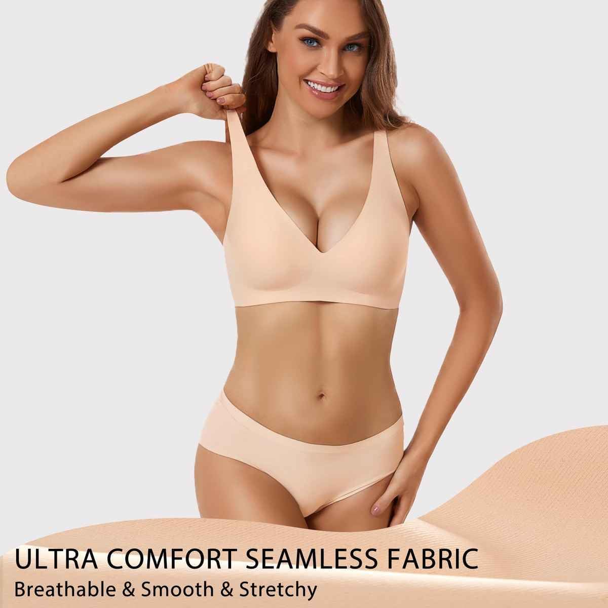 Misharen Wireless Full Coverage Jelly Bra for Women, V-neck, No Steel Ring, Seamless Push-Up with Removable Foam Pads for Yoga activewear and dailywear