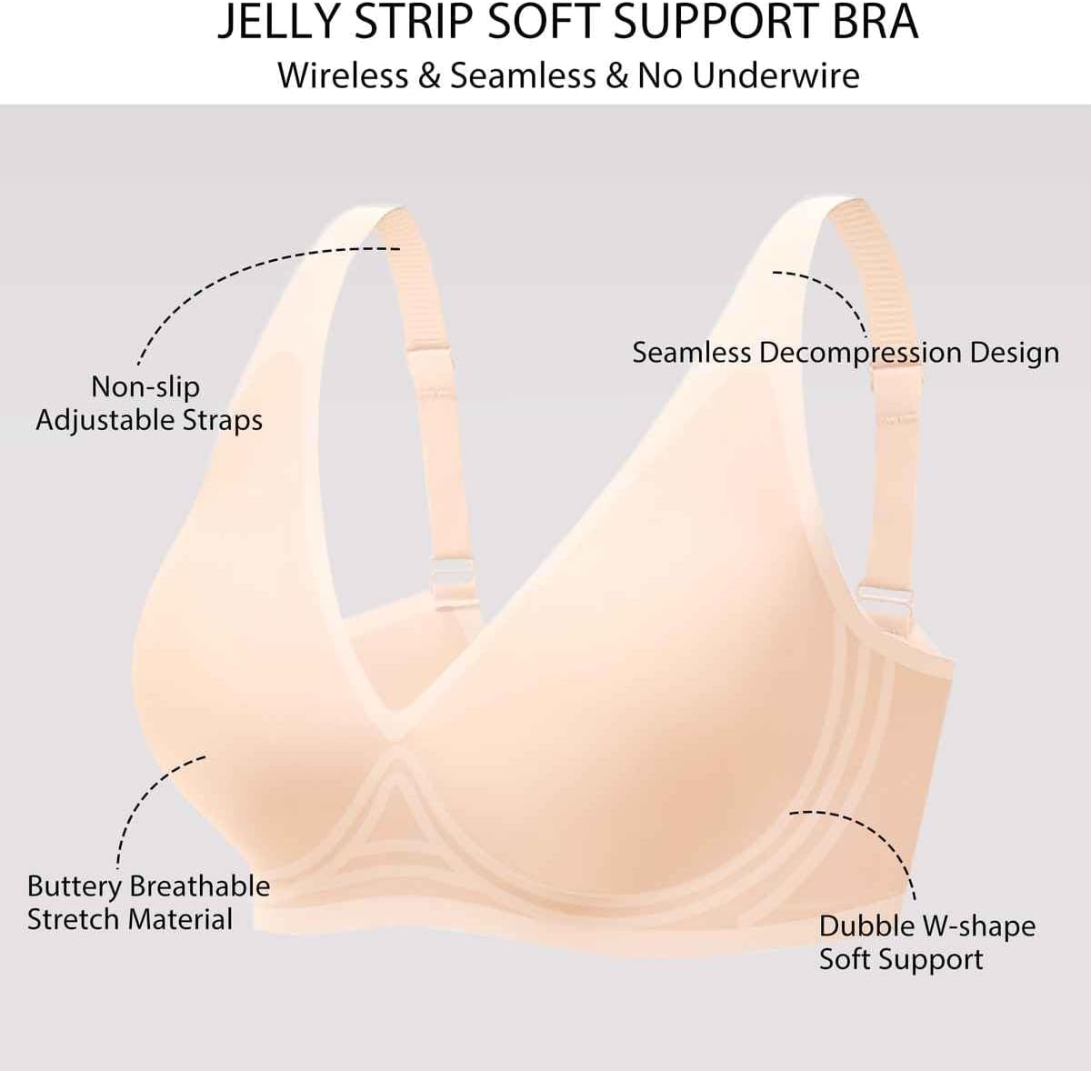 Misharen Wireless Full Coverage Jelly Bra for Women, V-neck, No Steel Ring, Seamless Push-Up with Removable Foam Pads for Yoga activewear and dailywear
