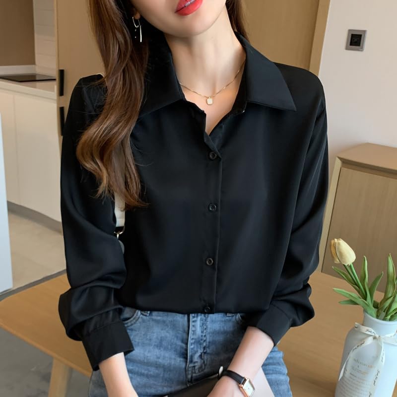 Misharen Women’s Satin Office Wear Top Blouse Shirt – Elegant Long Sleeve Silk Shirt Casual Wear, or Formal Wear For Professionals