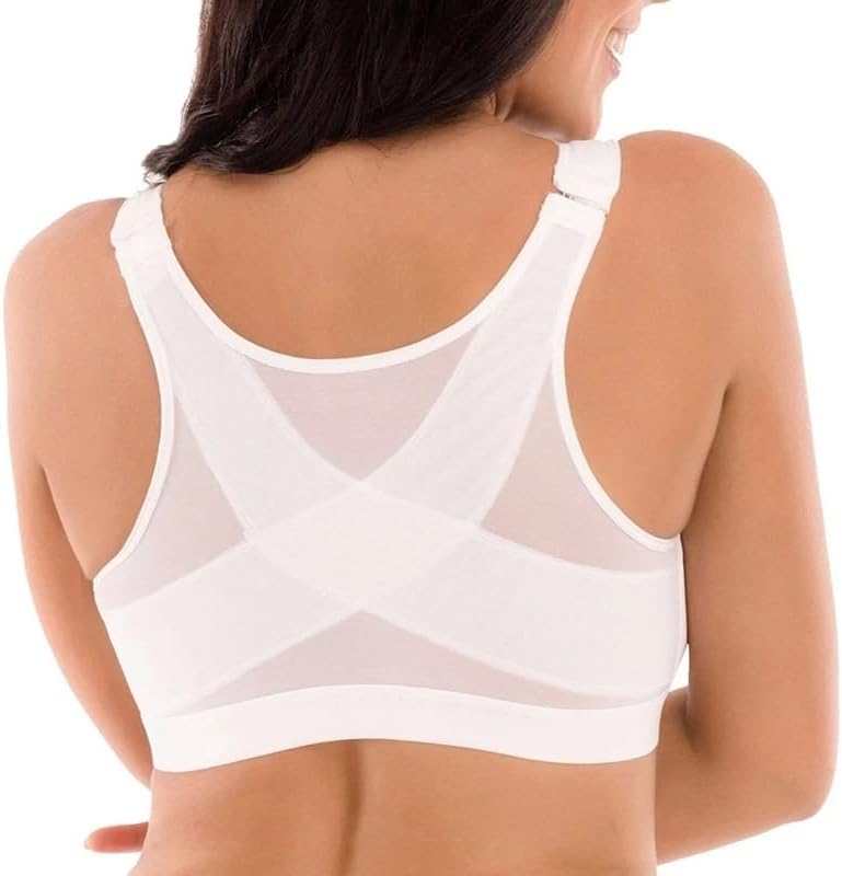 MISHAREN Women's Front Closure Sports Bra, Wireless Back Support, Seamless Posture Corrector, White Black Beige