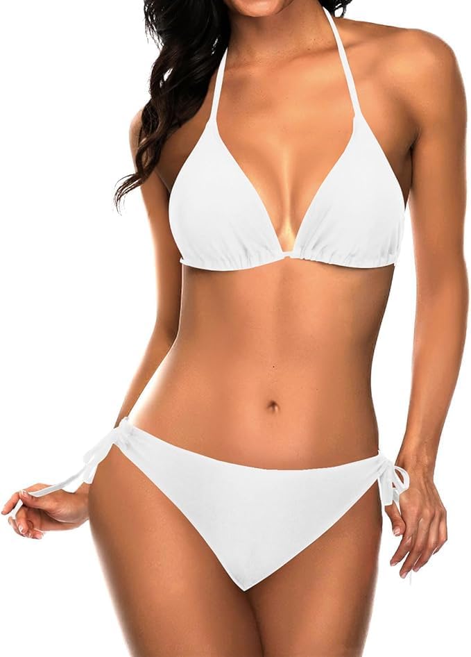 Misharen Women's Triangle Bikini Set, Halter Top with Tie-Side Bottom, Two-Piece Swimsuit