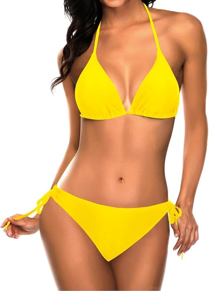 Misharen Women's Triangle Bikini Set, Halter Top with Tie-Side Bottom, Two-Piece Swimsuit