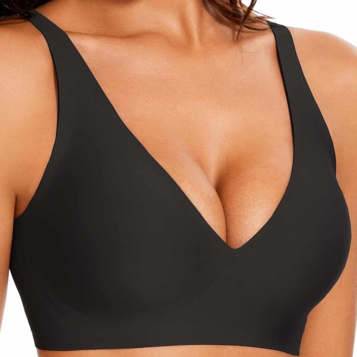 Misharen Wireless Full Coverage Jelly Bra for Women, V-neck, No Steel Ring, Seamless Push-Up with Removable Foam Pads for Yoga activewear and dailywear