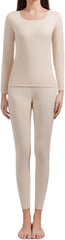 Ultra soft Seamless Thermal Underwear Long Johns 2 Set, Long Sleeve Top and Pants with Fleece Cold Weather Base layer, Quick-Dry For Girls and Women