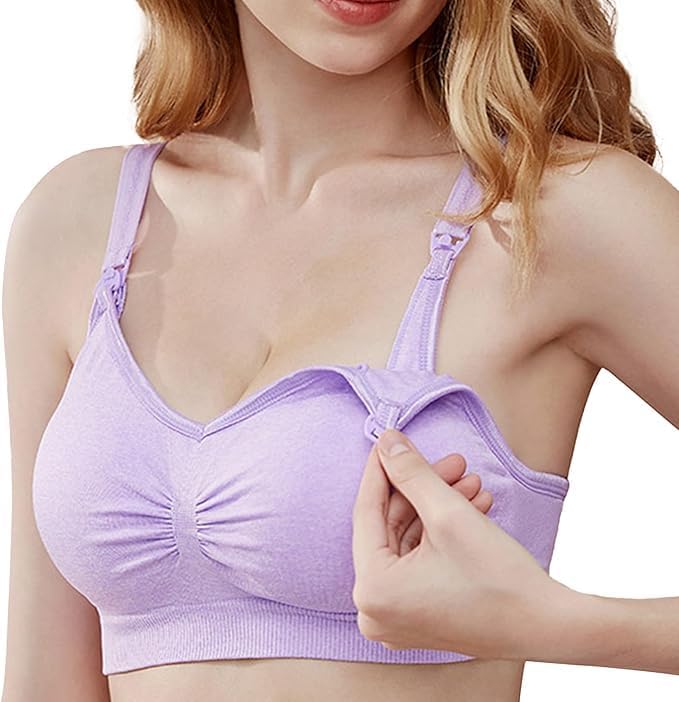 Misharen Womens Plus Size Padded Mommy Lactation Baby Breastfeeding Front open Wireless Bra Seamless pregnant Maternity Nursing Bra