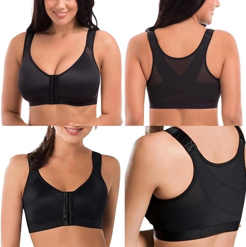 MISHAREN Women's Front Closure Sports Bra, Wireless Back Support, Seamless Posture Corrector, White Black Beige