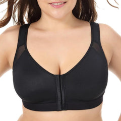 MISHAREN Women's Front Closure Sports Bra, Wireless Back Support, Seamless Posture Corrector, White Black Beige