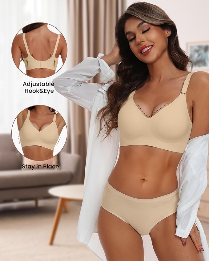 Misharen Wireless Full Coverage Jelly Bra for Women, V-neck, No Steel Ring, Seamless Push-Up with Removable Foam Pads for Yoga activewear and dailywear