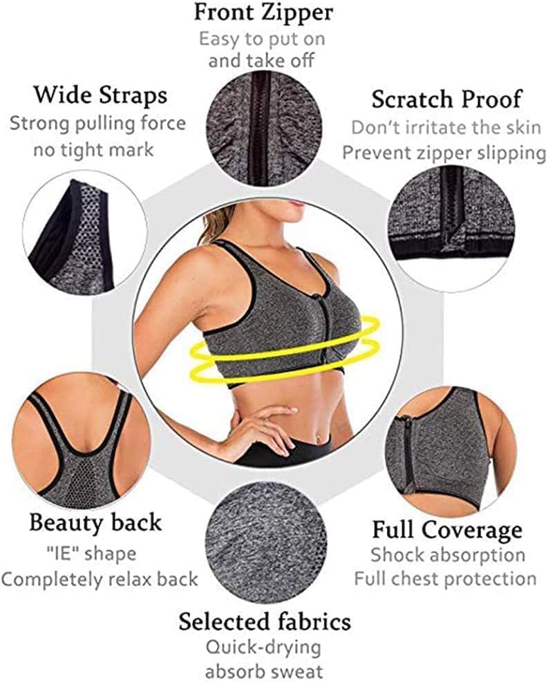 Misharen Women Front Zipper Sports Bra High Impact Vest Push Up Running Gym Yoga Sports bra Tops