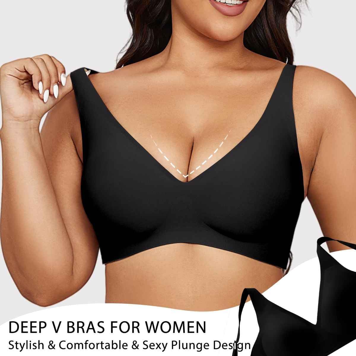 Misharen Wireless Full Coverage Jelly Bra for Women, V-neck, No Steel Ring, Seamless Push-Up with Removable Foam Pads for Yoga activewear and dailywear