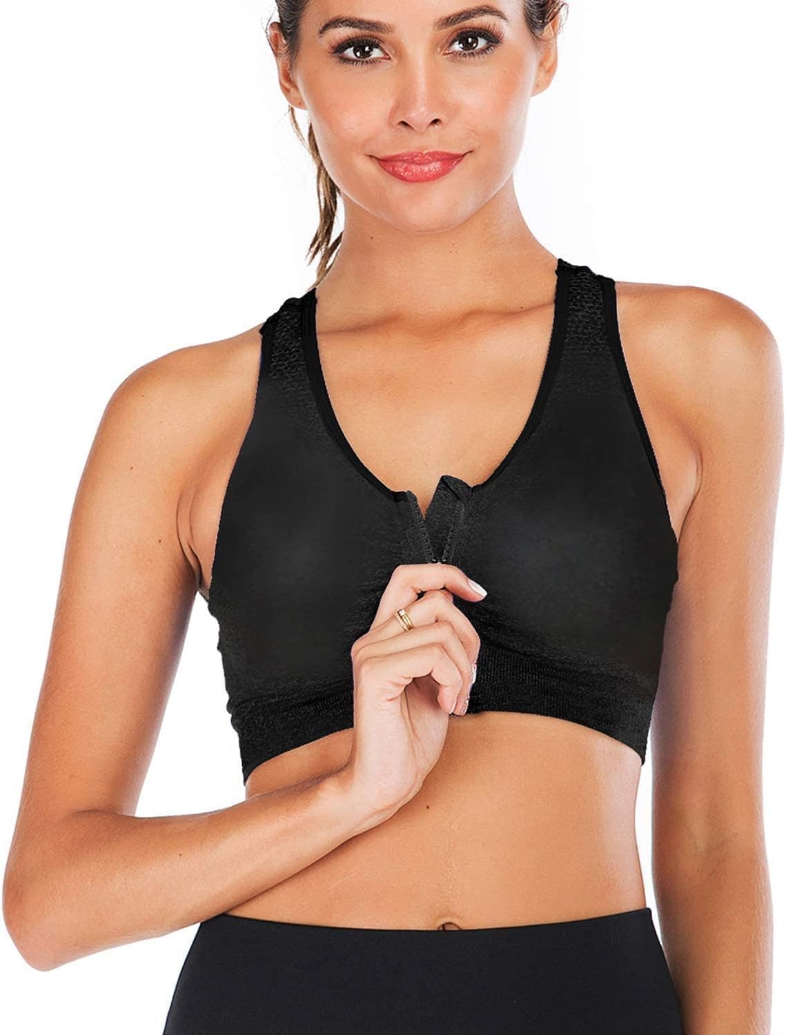 Misharen Women Front Zipper Sports Bra High Impact Vest Push Up Running Gym Yoga Sports bra Tops