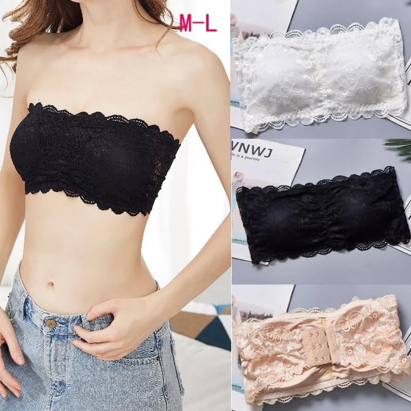 Misharen 3 Pcs Pack Bra For Girls Breathable Bralette tube top Chest Wrap lace Bra invisible wireless bra Lace traceless push up bra for teens