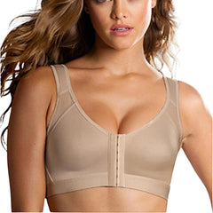 MISHAREN Women's Front Closure Sports Bra, Wireless Back Support, Seamless Posture Corrector, White Black Beige