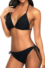 Misharen Women's Triangle Bikini Set, Halter Top with Tie-Side Bottom, Two-Piece Swimsuit