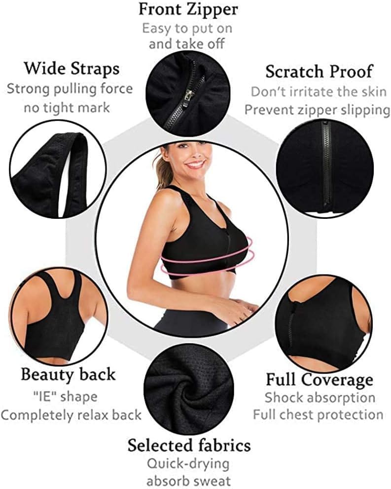 Misharen Women Front Zipper Sports Bra High Impact Vest Push Up Running Gym Yoga Sports bra Tops