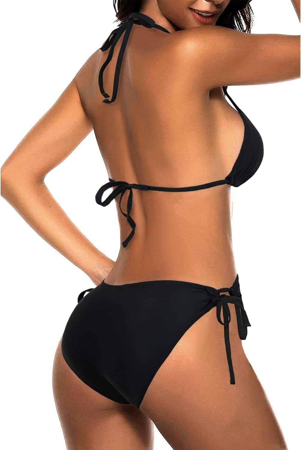 Misharen Women's Triangle Bikini Set, Halter Top with Tie-Side Bottom, Two-Piece Swimsuit