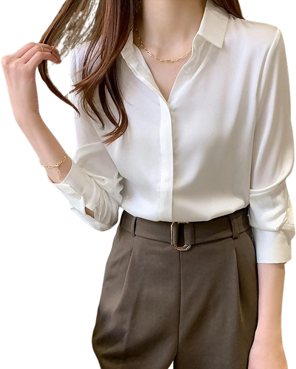 Misharen Women’s Satin Office Wear Top Blouse Shirt – Elegant Long Sleeve Silk Shirt Casual Wear, or Formal Wear For Professionals