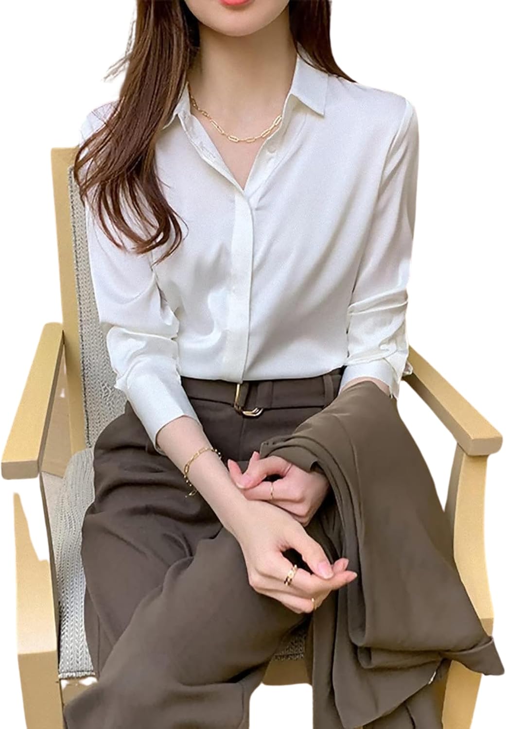 Misharen Women’s Satin Office Wear Top Blouse Shirt – Elegant Long Sleeve Silk Shirt Casual Wear, or Formal Wear For Professionals