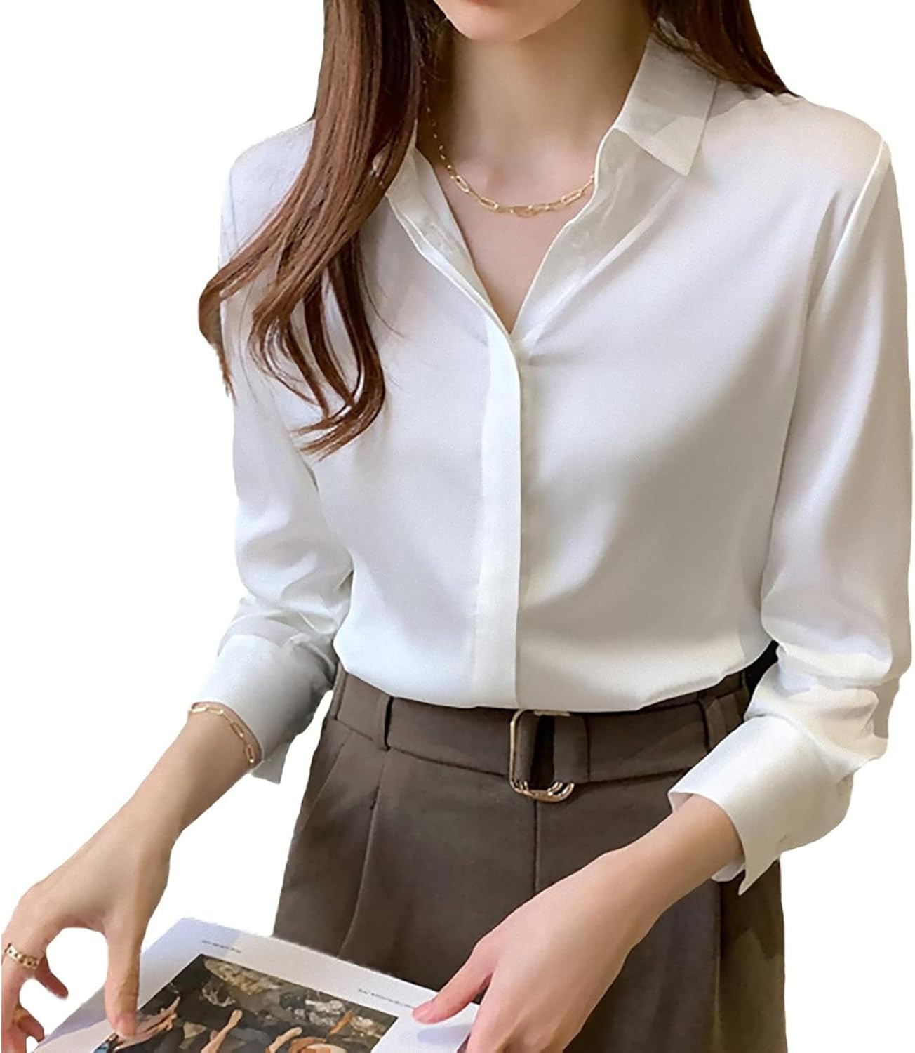 Misharen Women’s Satin Office Wear Top Blouse Shirt – Elegant Long Sleeve Silk Shirt Casual Wear, or Formal Wear For Professionals