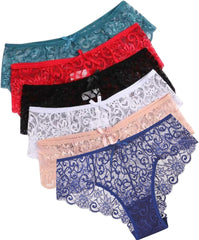 Misharen 6Pcs Pack Combo - Lace Lingerie Underwear, Lace Bikini Briefs, Hipster, Mid-Rise, Breathable Fabric